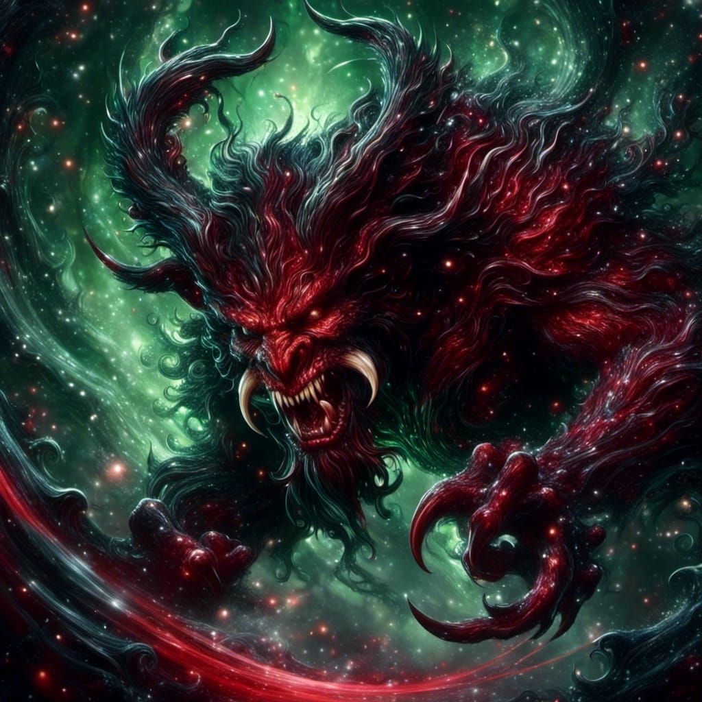 Menacing Krampus in Dark Red and Green