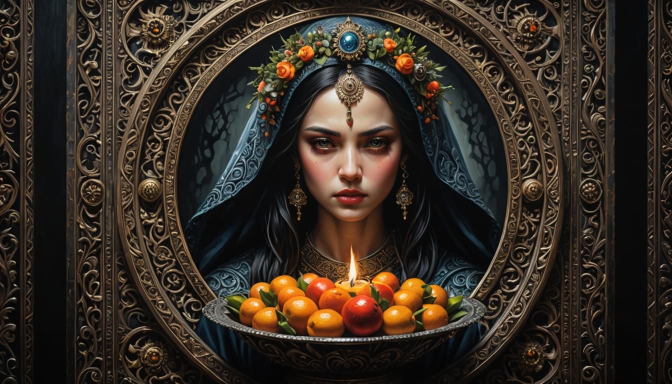 Fertility Ritual Oil Painting in Lowbrow Art Style