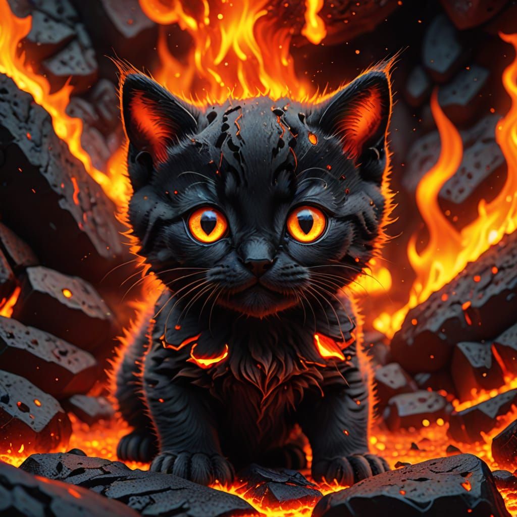Magma Kitten in Hyperrealistic Digital Art