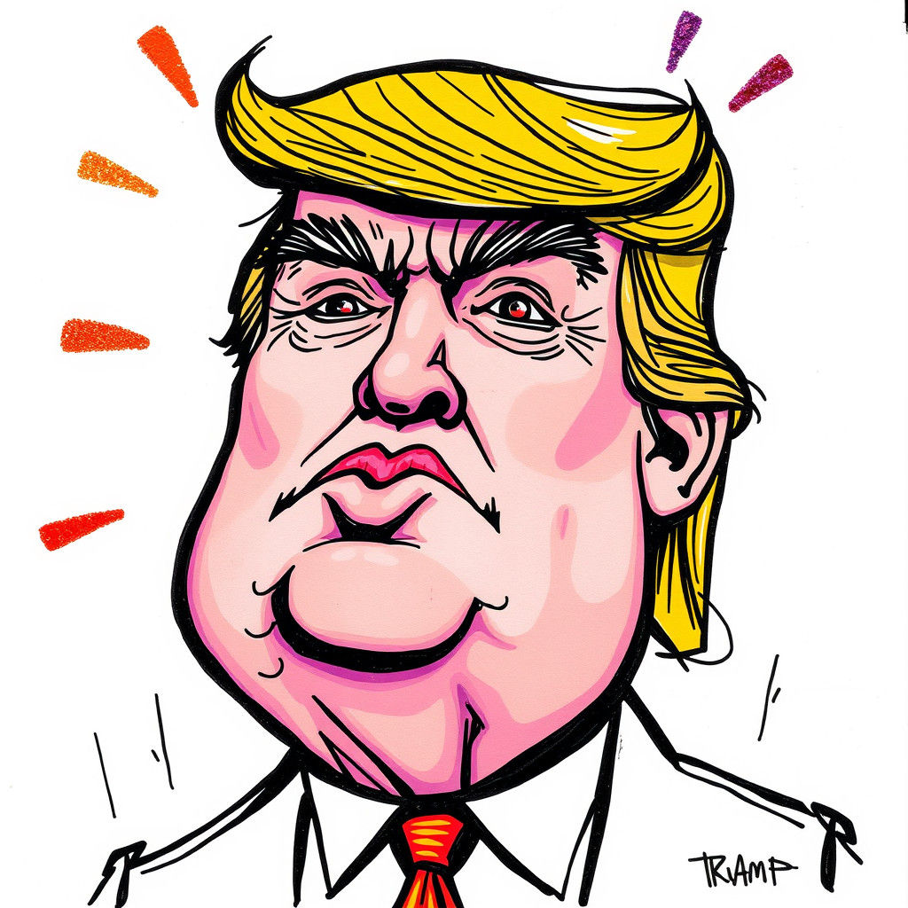Doodle Worlds of Donald Trump . In sketchy doodle style with...