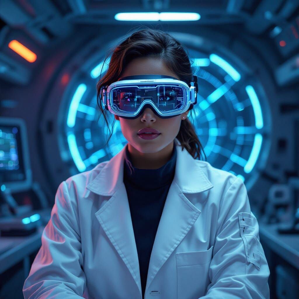 Futuristic Scientist in High-Tech Lab as Digital Art