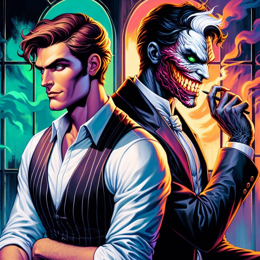 Duality of Good and Evil in Vibrant Hyperrealistic Comic Art