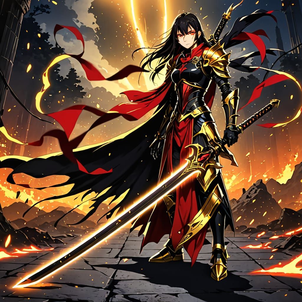 Anime Warrior with Glowing Sword in Digital Art Style