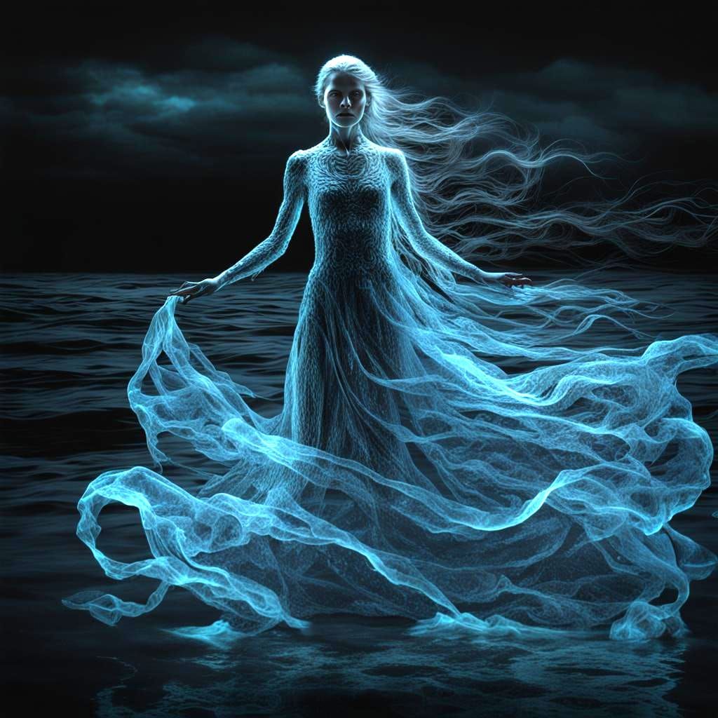 Ethereal Bioluminescent Woman of the Sea in HDR