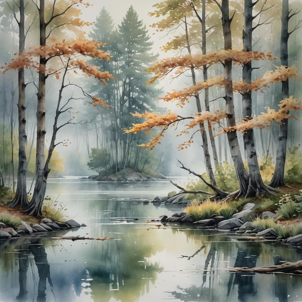 Watercolor Landscape with Volumetric Lighting