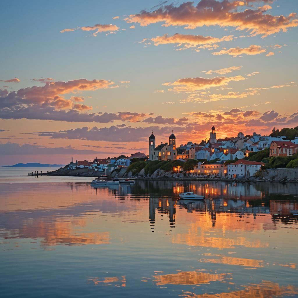 Art Nouveau Island at Sunset in Golden Light