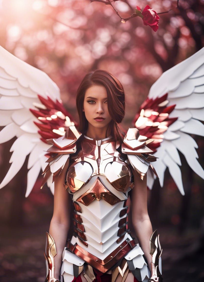 Anime Warrior with Metallic Wings and Tribal Armor
