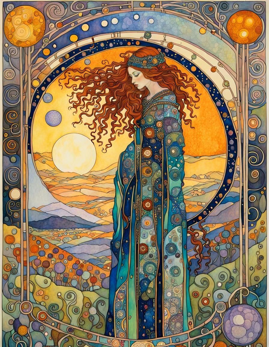 Intricate Tarot Card in Art Nouveau Style