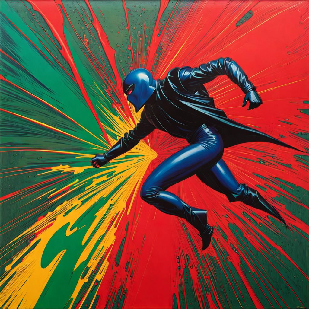 Superhero Chase in Abstract Expressionist Style