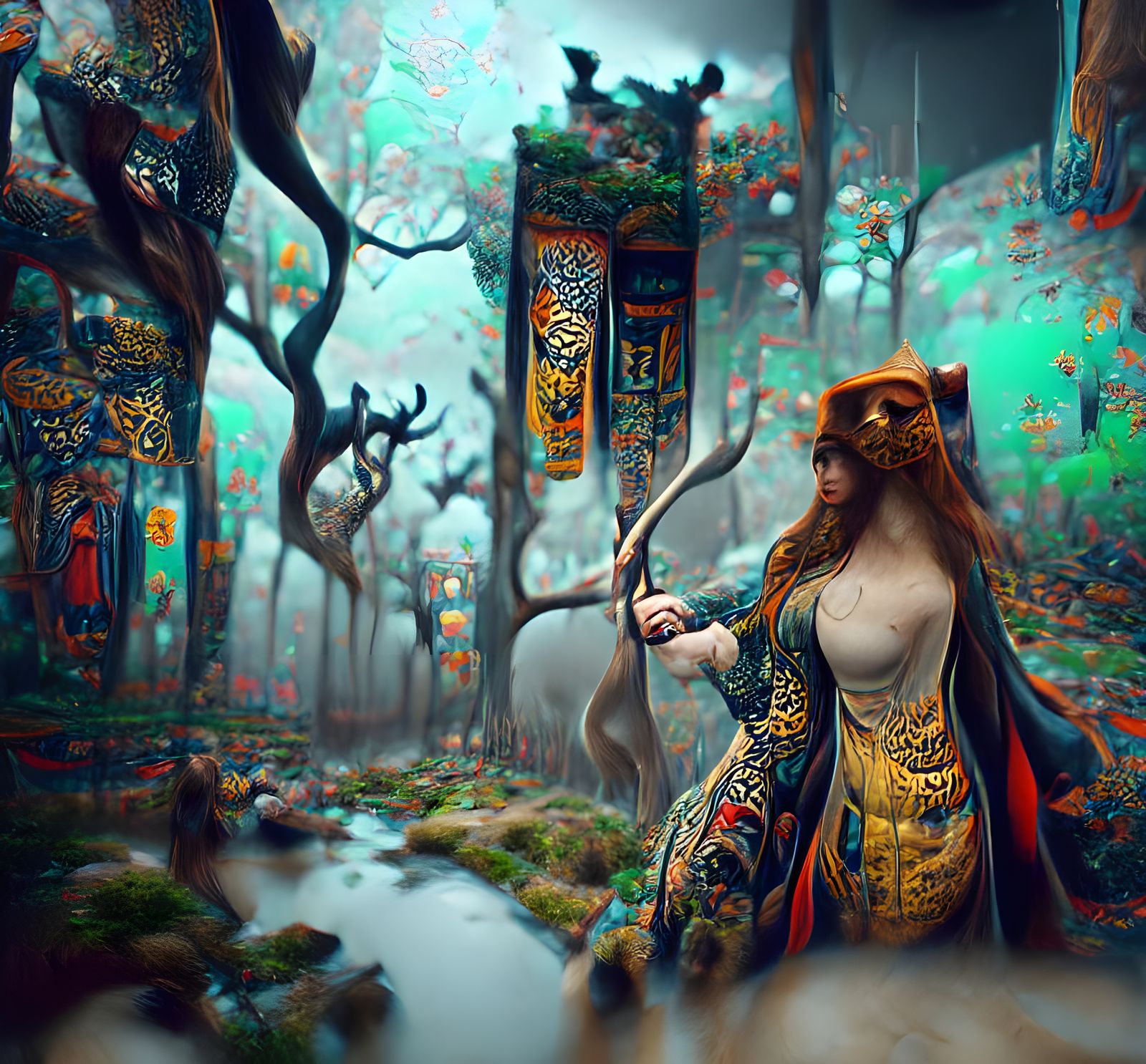 Forest Huntress in Film Noir Style