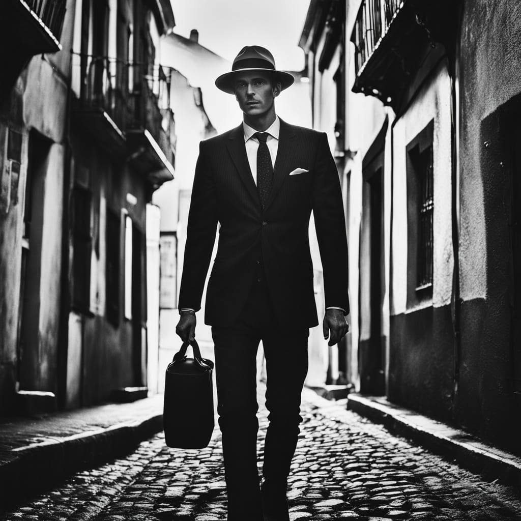Monochrome Street Portrait of Man in Suit