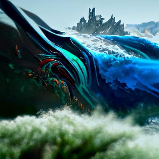 Fantastical Tidal Wave Concept Art in Deep Color