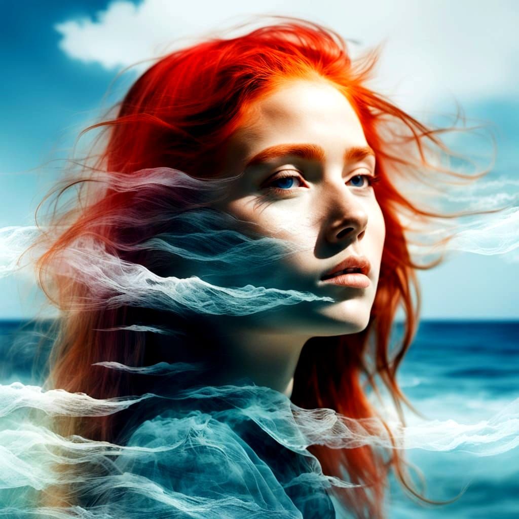 Ethereal Oceanic Portrait in Double Exposure