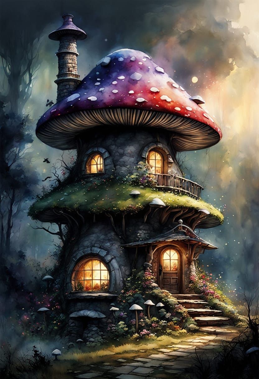 Surreal Watercolor Dreamhouse with Enki Bilal Aesthetic