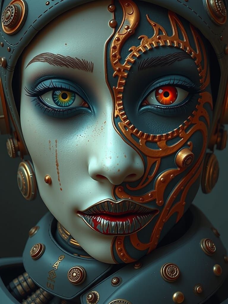Beautiful Robot Face with Gothic Aesthetic