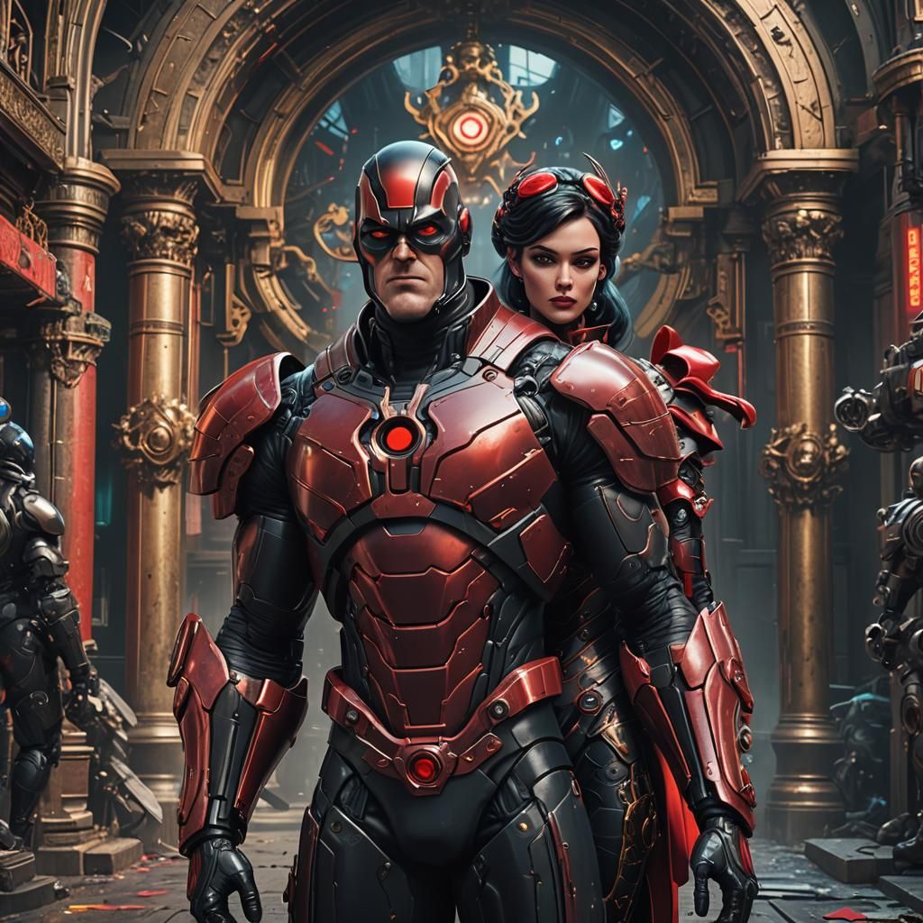 Cyberpunk Mr. Incredible and Elastigirl in Rococo Armor