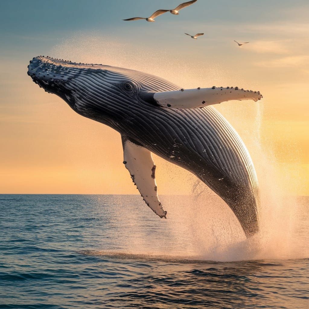 A powerful and awe-inspiring scene of a humpback whale breac...
