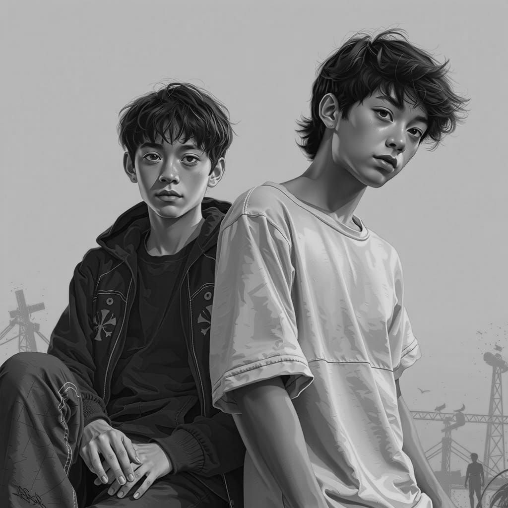 Dark Teen Rebellion in Vibrant Black Ink Style