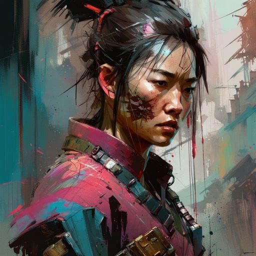 Asian Martial Arts Warrior Portrait in Oil