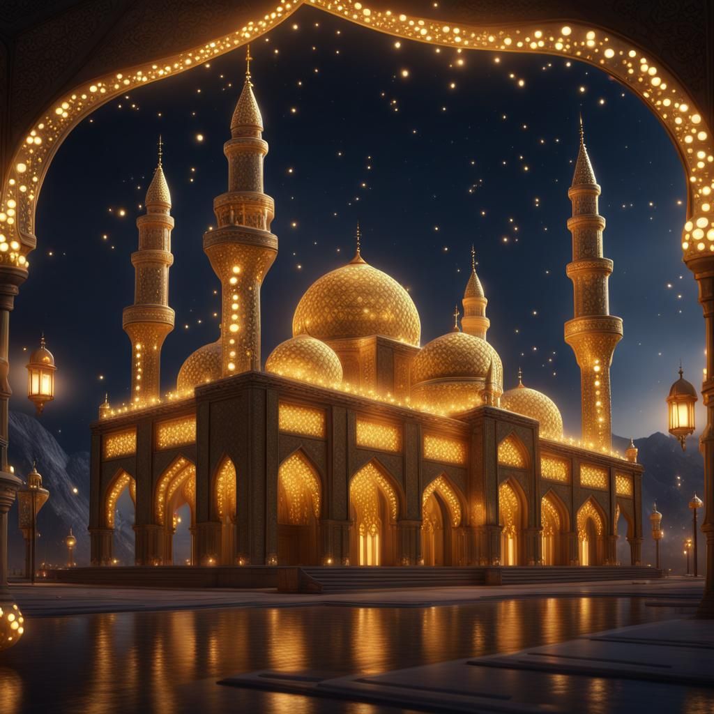 Golden Mosque Celebration at Night in Unreal Engine