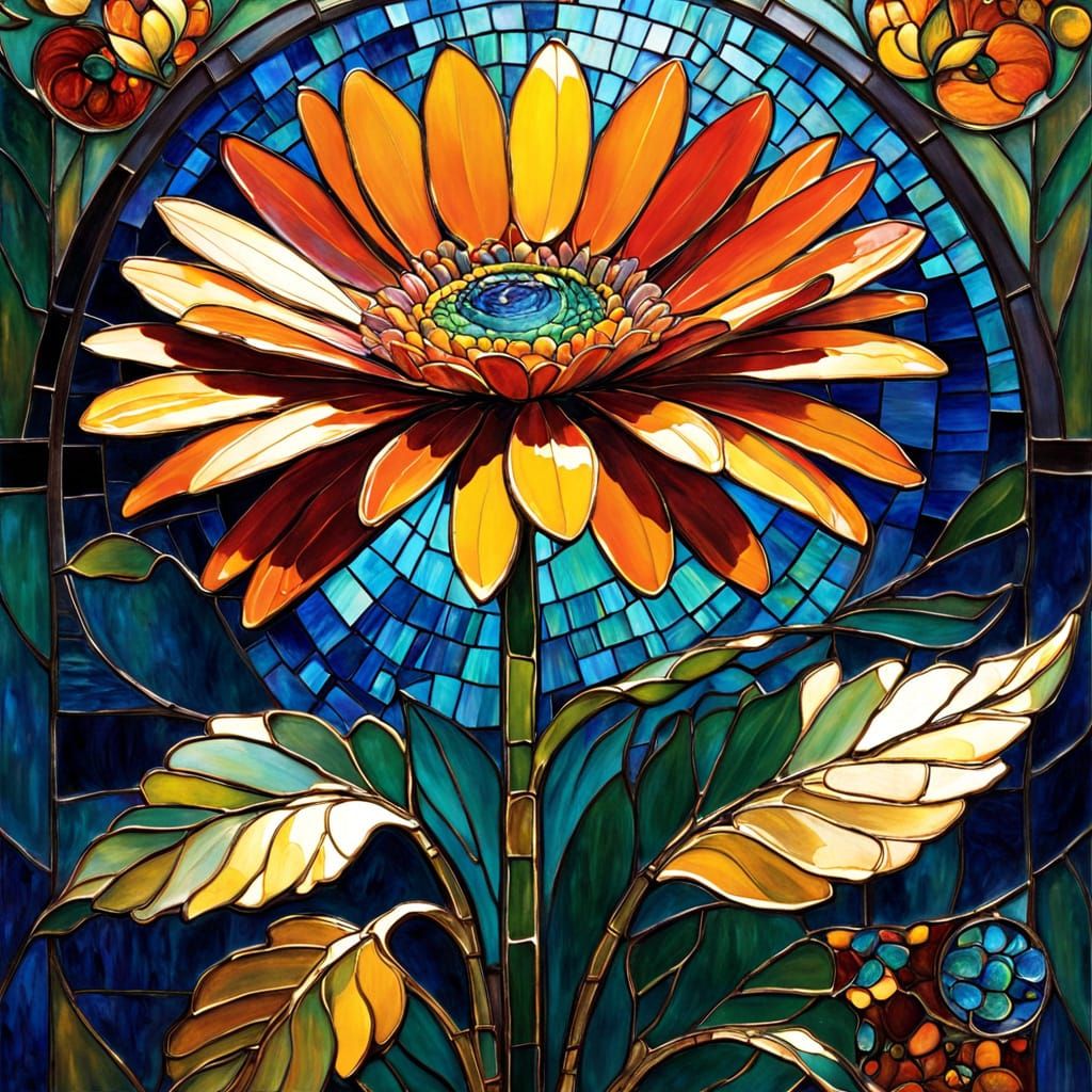 Radiant Gerbera Mosaic in Stained Glass Style