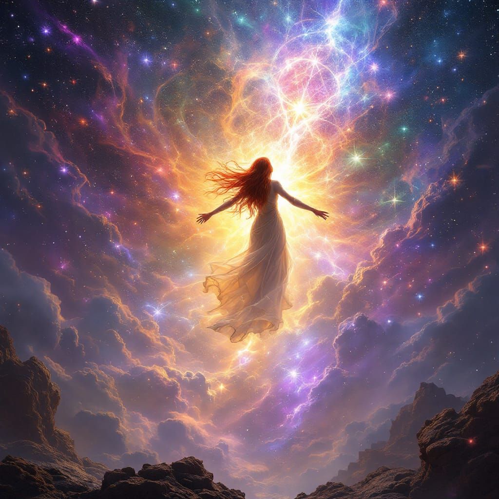 Mary Magdalene's Ascension to Cosmic Council: Fantasy Art