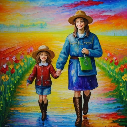 Flower in Boots: Neo-Impressionist Expressionist Oil Paintin...