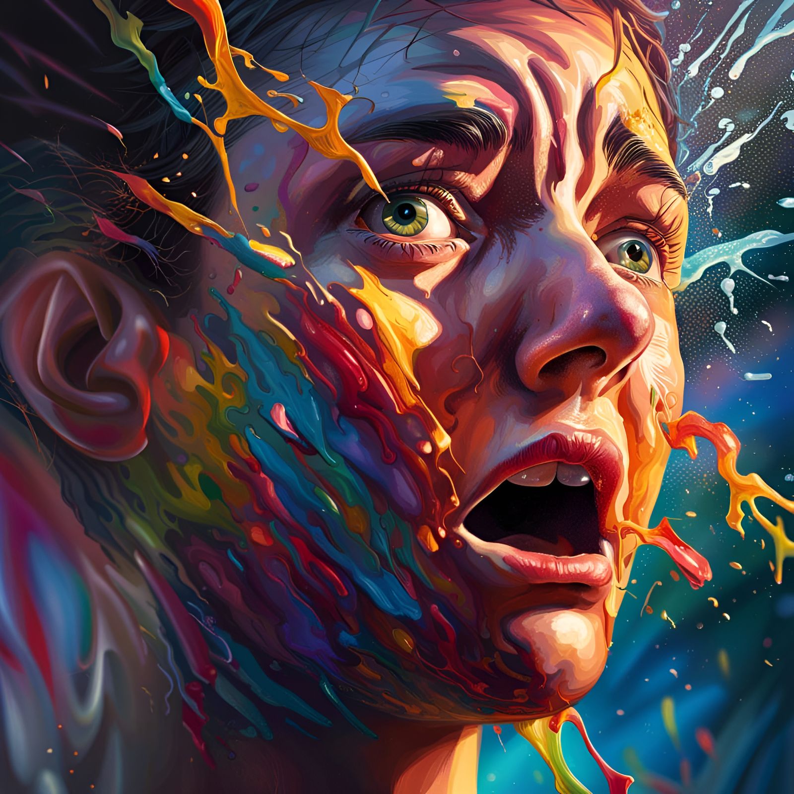 Hyperrealistic Panic Disorder Splash Art Portrait