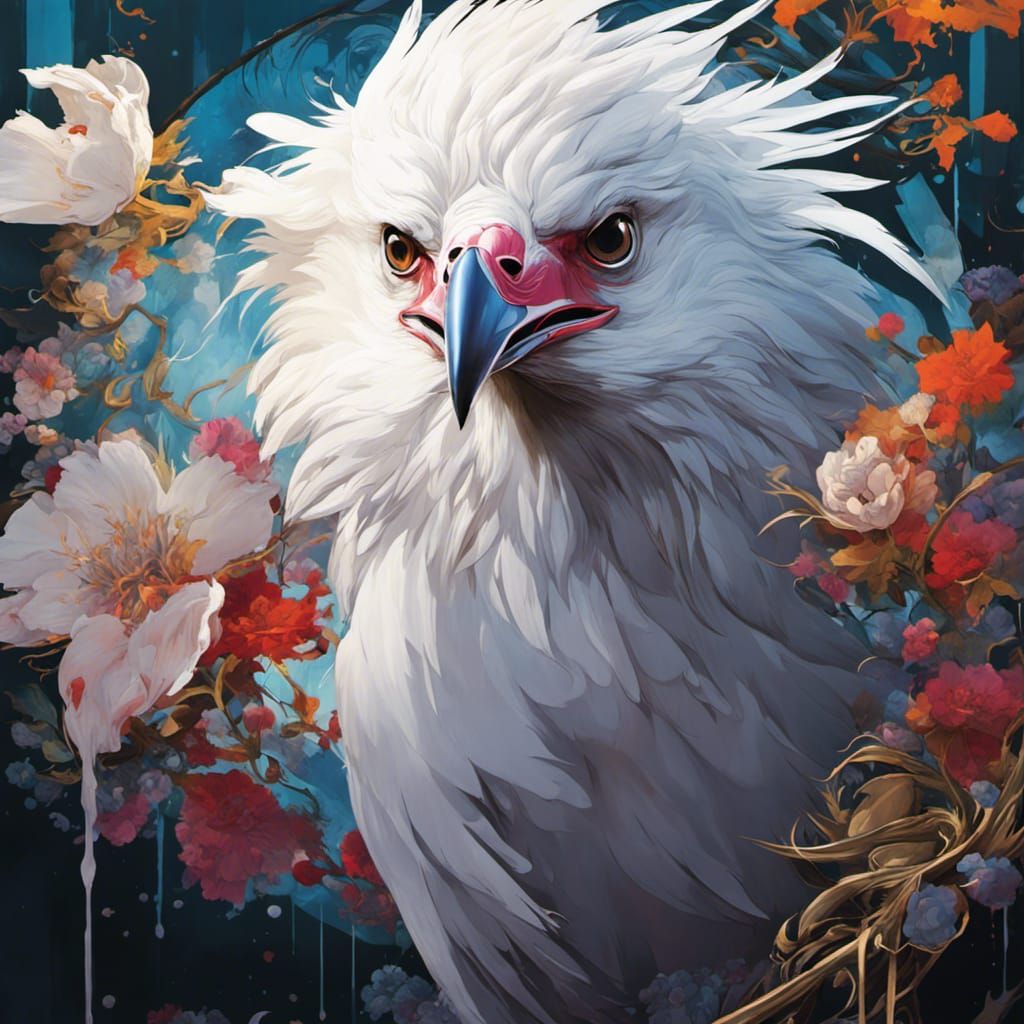 Beautiful White Raven Yokai in Graffiti Art Style