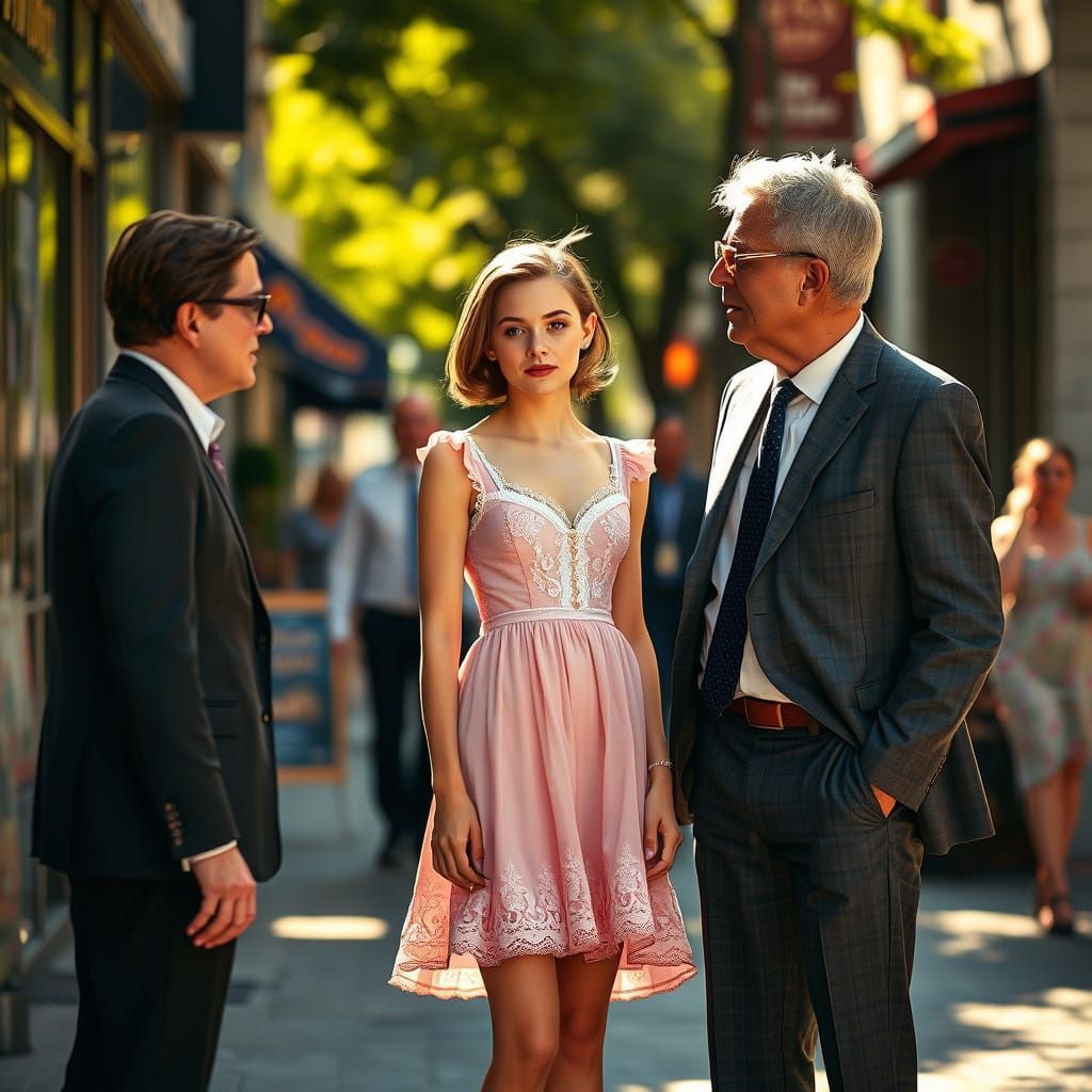 Confident Youth in Elegant Pink Dress Engages with a Stylish...