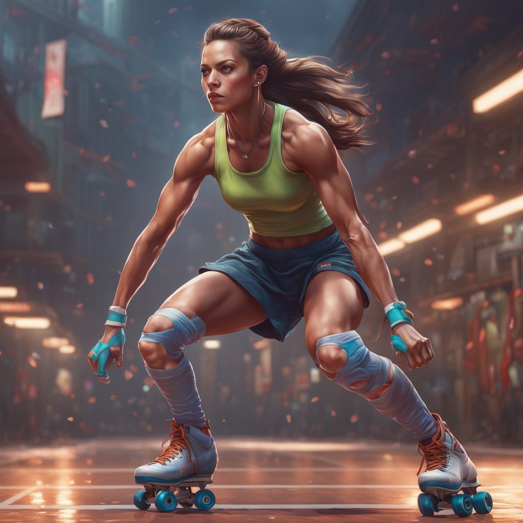 Goddess of Speed: Cyberpunk Roller Skating Beauty
