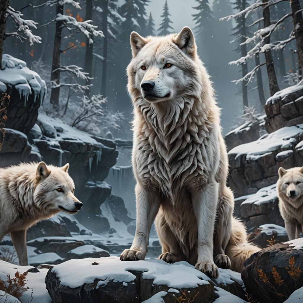 Fantastical Arctic Wolf Bear in Detailed Matte Painting