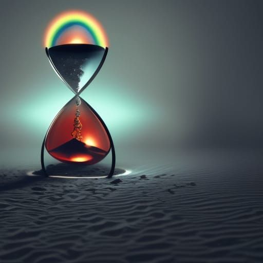 Giant Broken Hourglass with Rainbow Sand