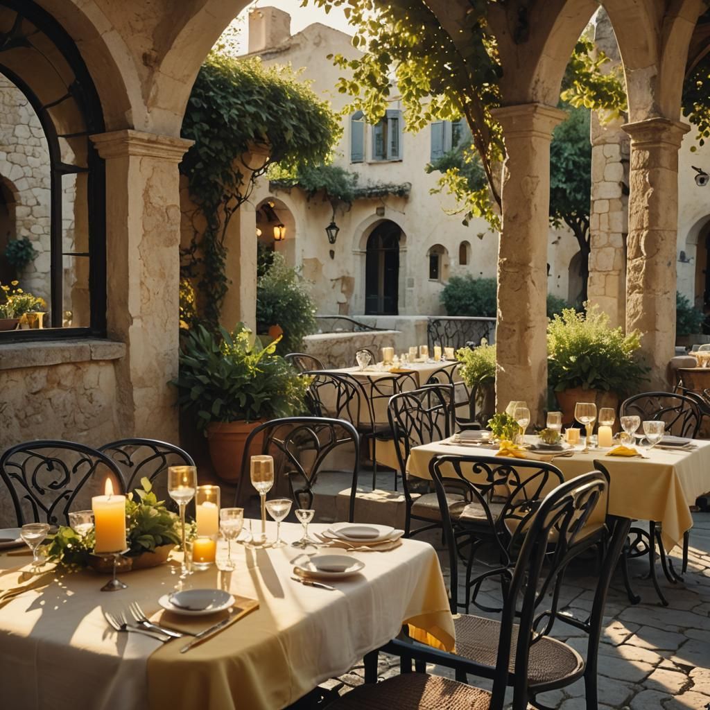 Mediterranean Terrace Table in Golden Hour Light