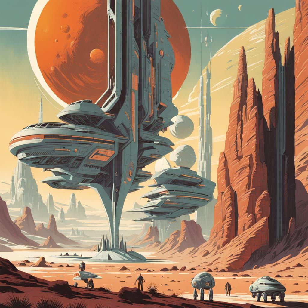 Tiger Astronaut on Alien Planet in Vintage Sci-Fi Style