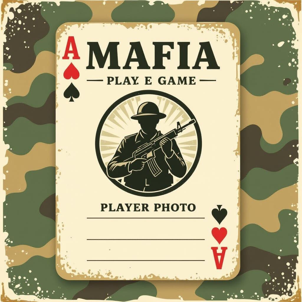 Vintage Military Playing Card Template for Mafia Game