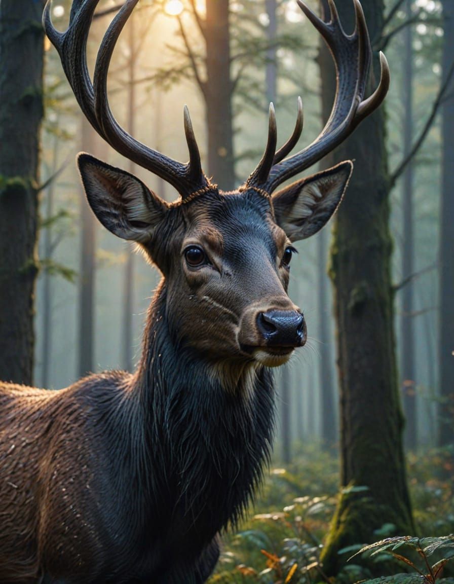 Melanistic Deer in Forest: Cinematic Wildlife Photography
