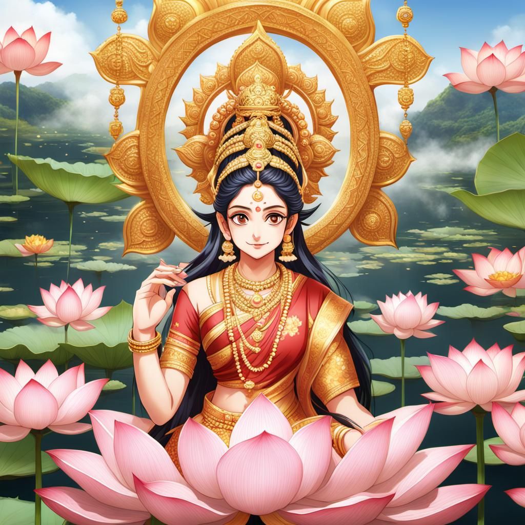 Lakshmi: Beautiful Hindu Goddess in Anime Style