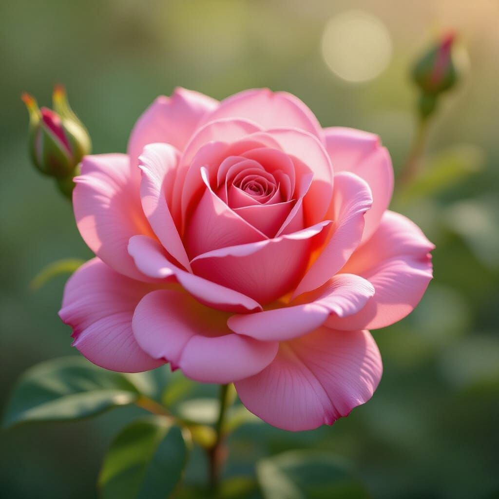 Hyperrealistic Rose in Morning Light, Digital Painting