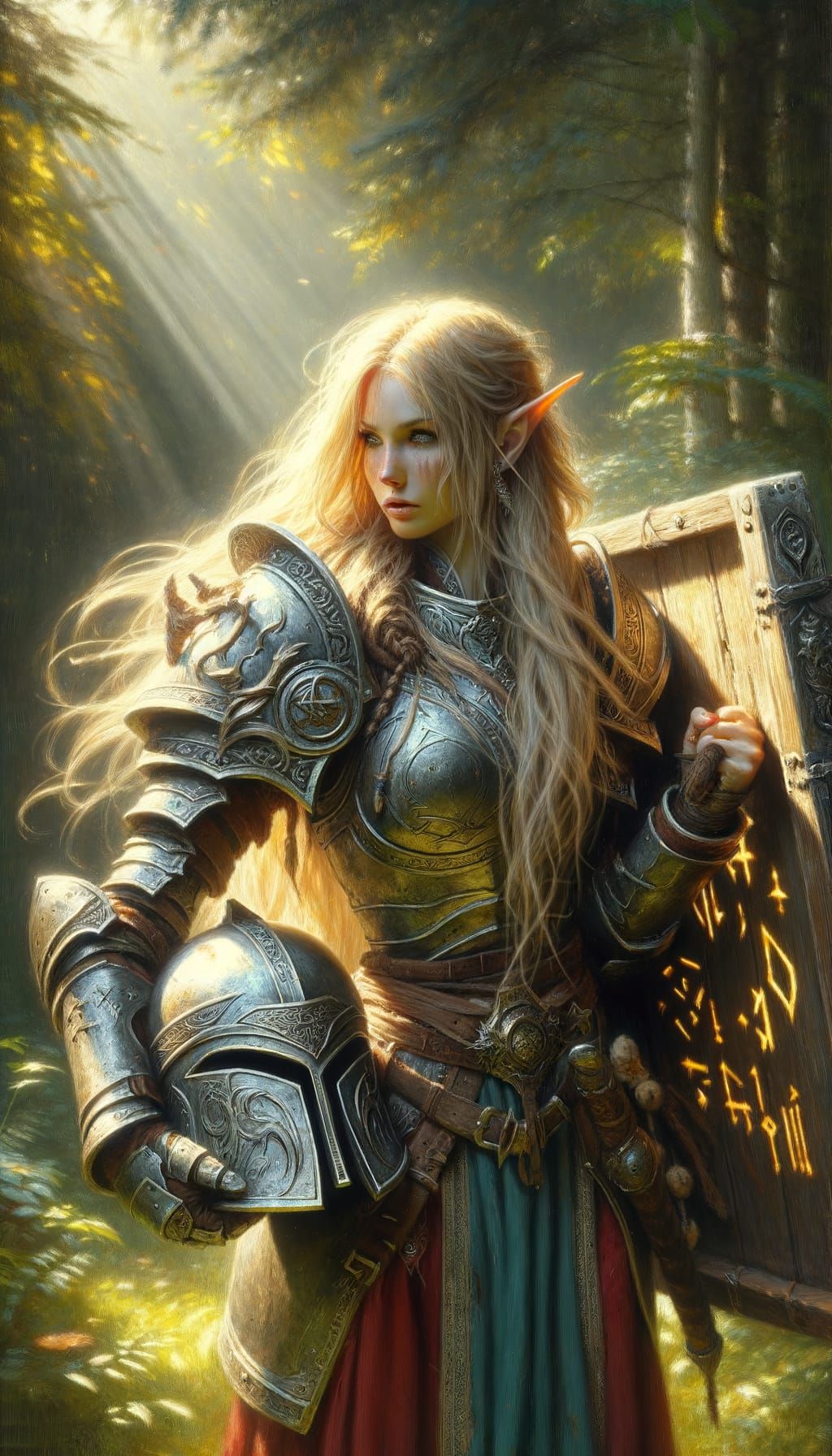 Elven Knight in Runed Armor, Digital Painting