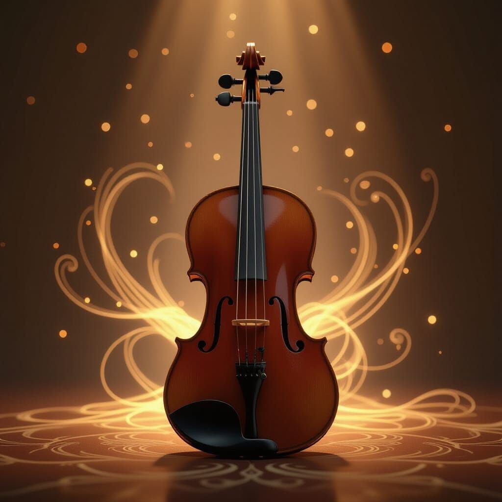 Violin Sound Waves of Light in Art Nouveau Style