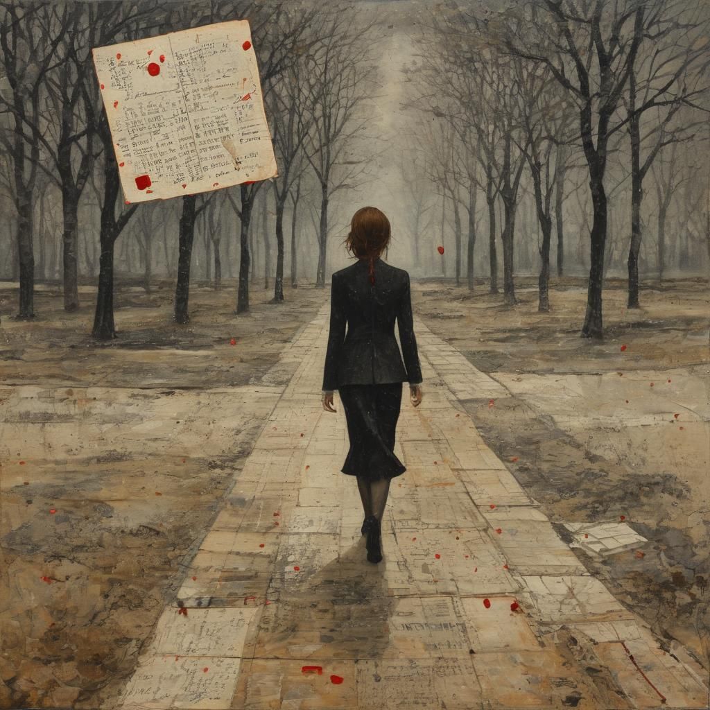 Elegant Woman in Atmospheric Landscape with Antique Accents