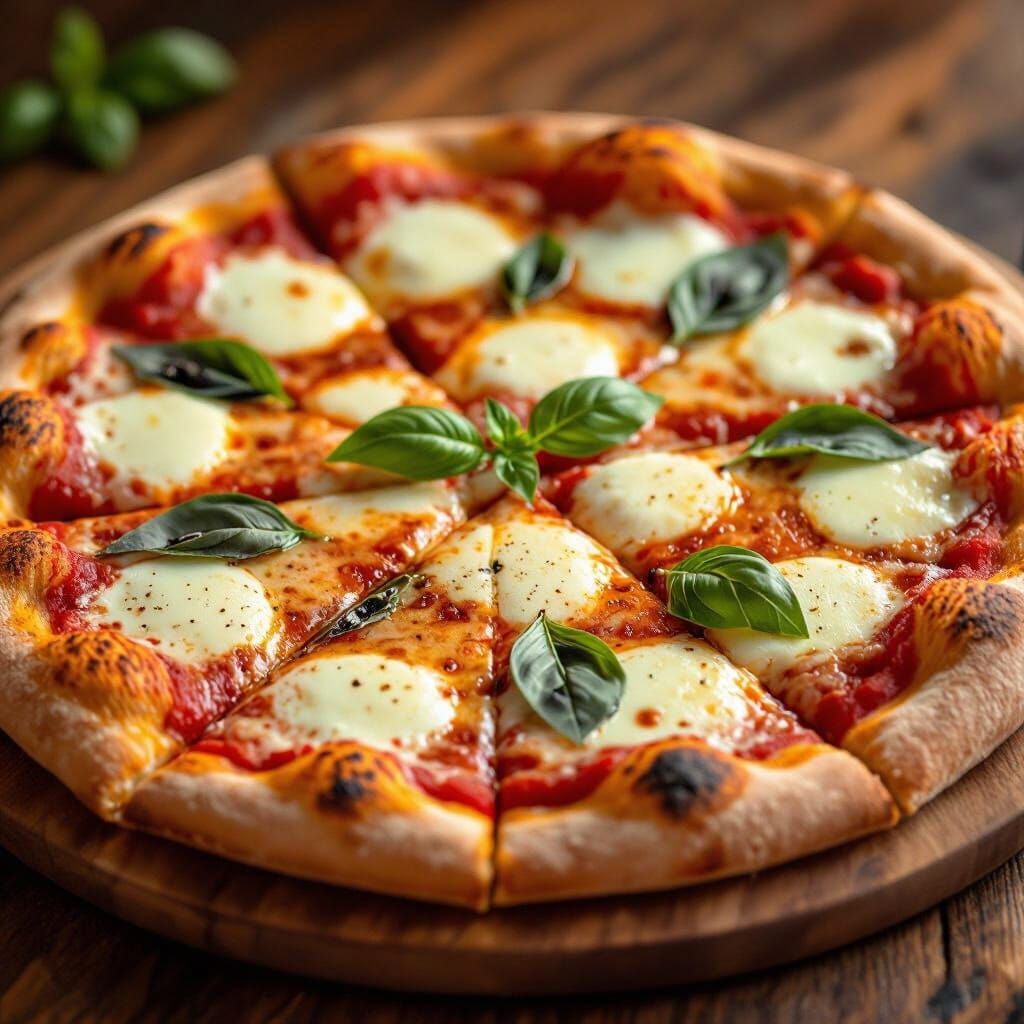 Mouth-Watering Pizza Close-Up on Rustic Table
