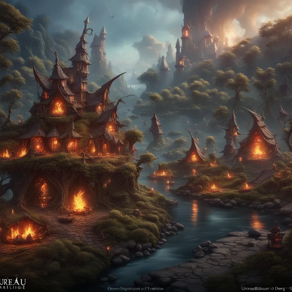Burning Fairy Village: Dark Fantasy Concept Art
