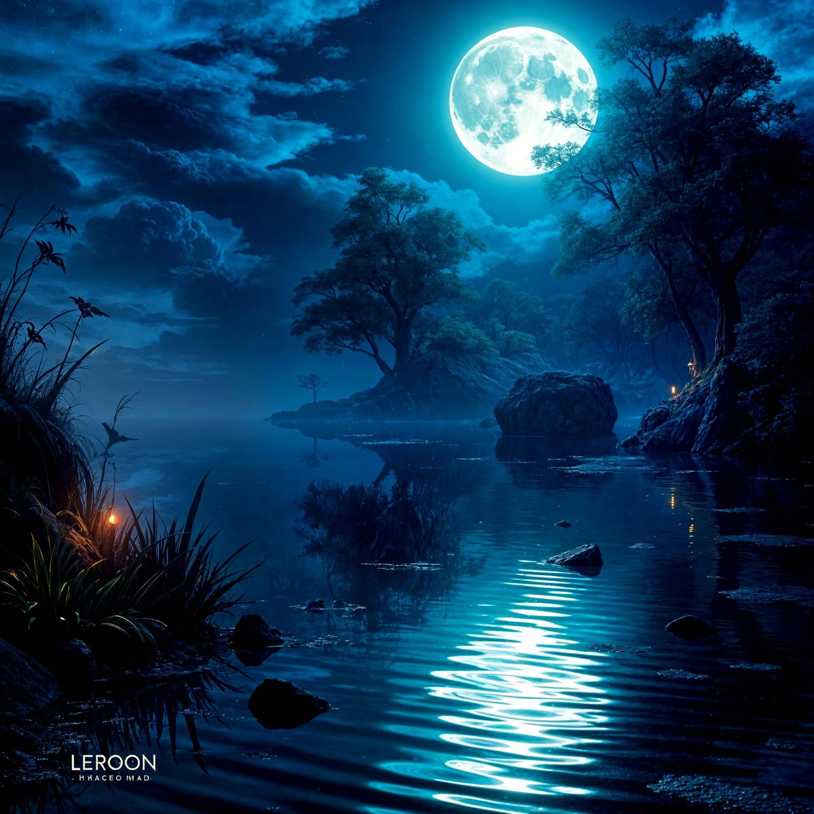 Luminous River Reflections in Deep Fantasy