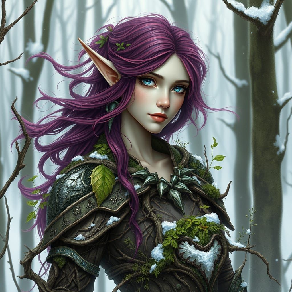 Mystical Woodland Elf Maiden in Winter Armor