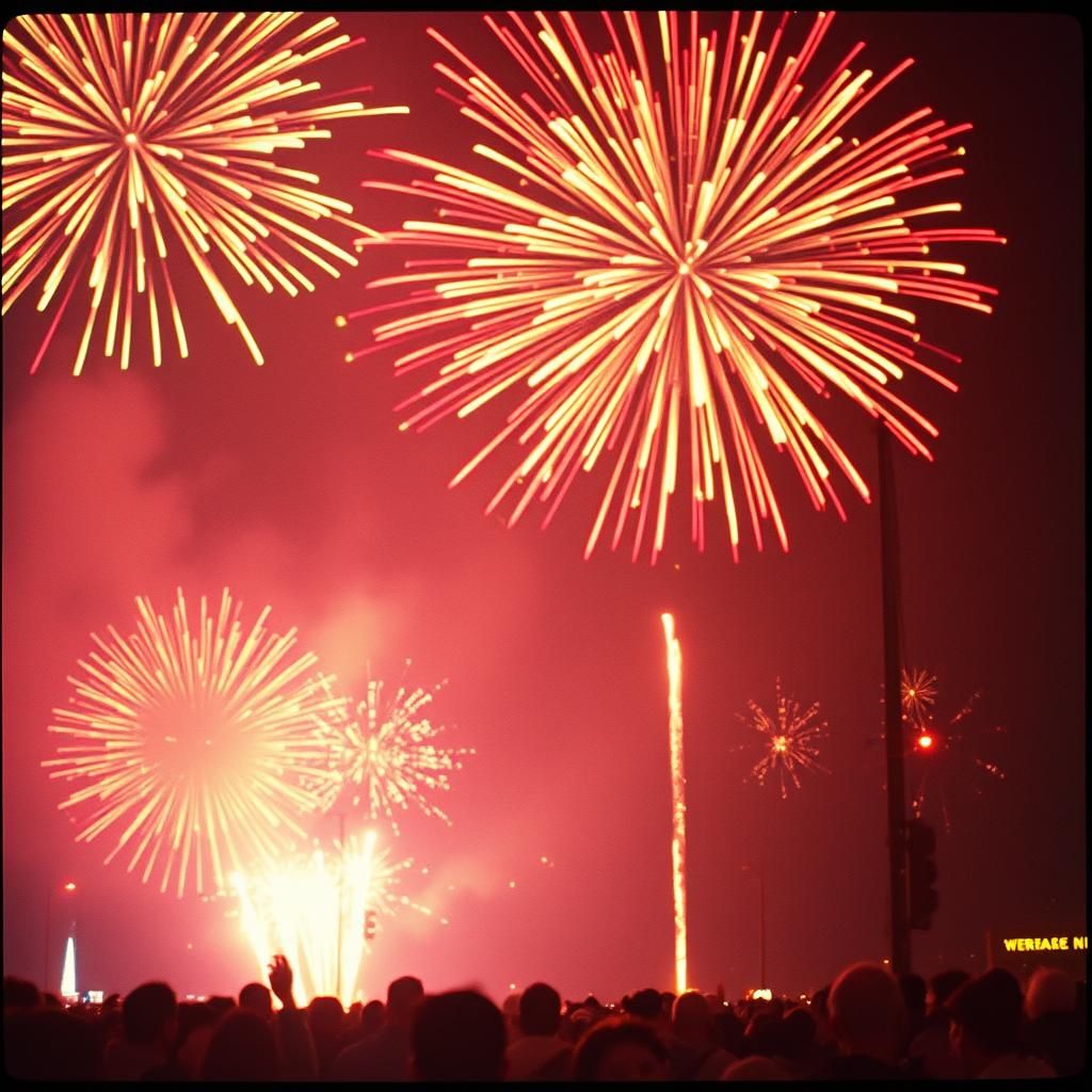 New Year's Eve Fireworks in Neon Rainbow Colors