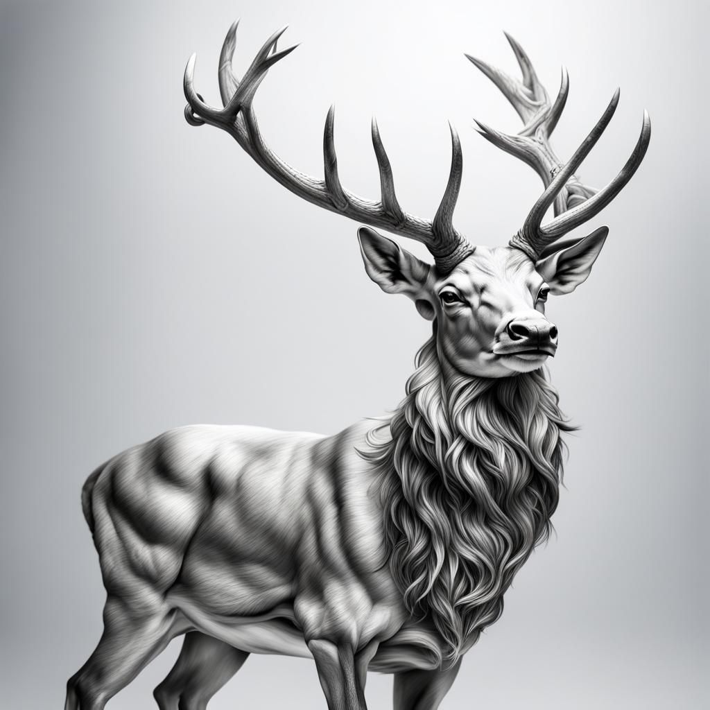 Hyperrealistic Silver Stag on White Background