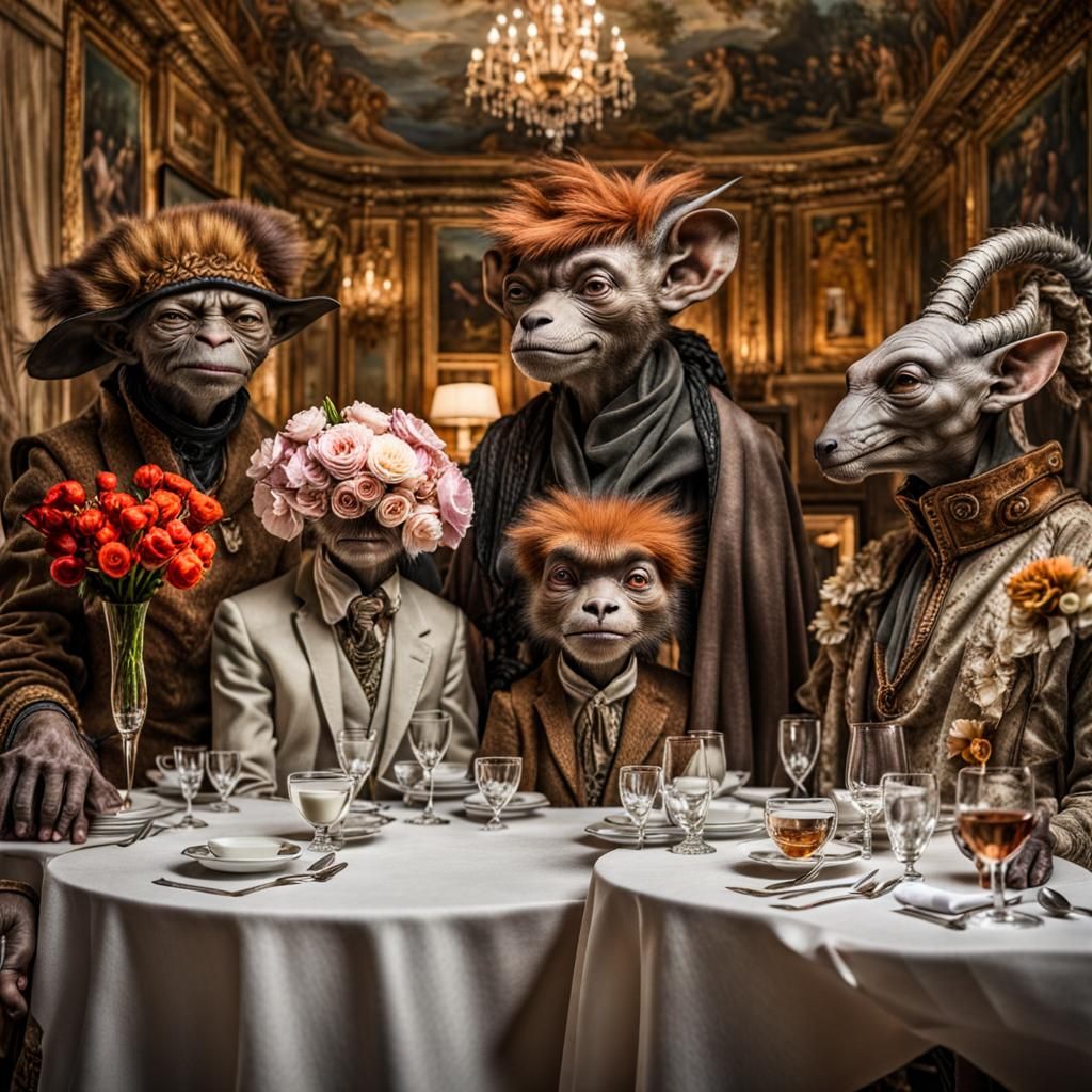 Surreal Alien Restaurant Celebration in Gritty Style