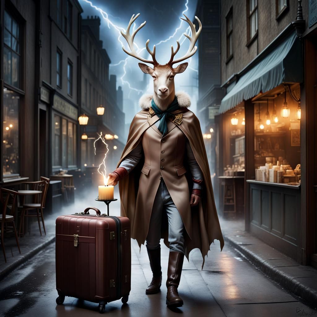 Dystopian Reindeer Superhero in Airbrush Art Style